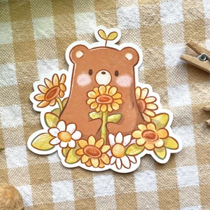 Niedlicher Blumen Bär Sticker - Handgemachter Vinyl Sticker für Journaling, Scrapbooking & Laptops