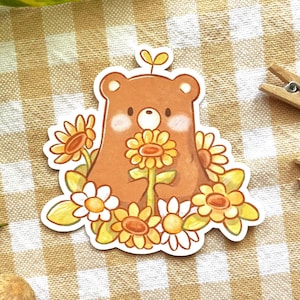 Cute Flower Bear – Handmade Vinyl Sticker for Journaling, Scrapbooking & Laptops