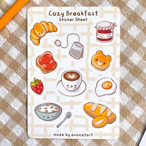 Niedlicher Sticker Sheet Gemütliches Frühstück - Handgemachter Stickerbogen für Journal, Planner & Scrapbooking - Cozy Breakfast