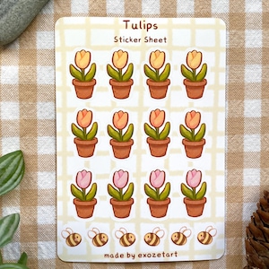 Frühling Tulpen Sticker Sheet - Handgemachter Stickerbogen für Journal, Planner & Scrapbooking - Druid