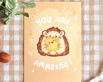 Schattige egel-ansichtkaart "Je bent geweldig!" - A6 wenskaart kunstprint