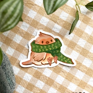 Rotkehlchen mit Schal - Handgemachter Vinyl Sticker für Journaling, Scrapbooking & Laptops