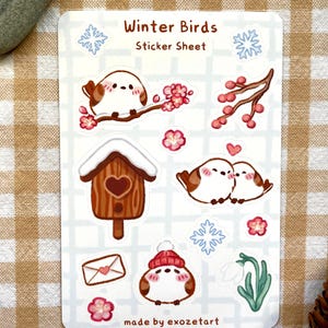 Niedliche Winter Vögel Sticker Sheet - Stickerbogen für Journal, Planner & Scrapbooking - Winter Birds Sticker Sheet