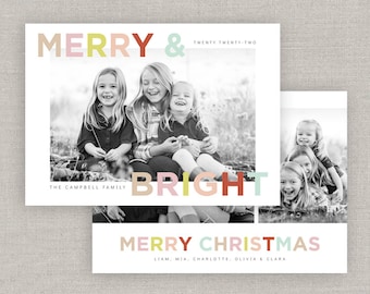 Editable Merry & Bright Christmas Card Template: Instant Download