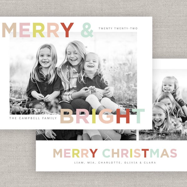 Editable Merry & Bright Christmas Card Template: Instant Download