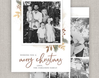 Pine Christmas Card Template for Photoshop: Instant Download