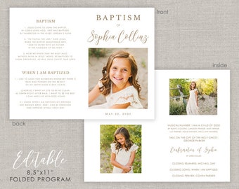Editable Sophia LDS Baptism Folded Program Template: Instant Download