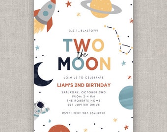 Editable Two the Moon Space Birthday Invitation Template: Instant Download