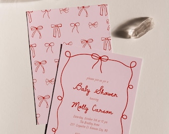 Bewerkbare sjabloon babyshower met strik: direct downloaden