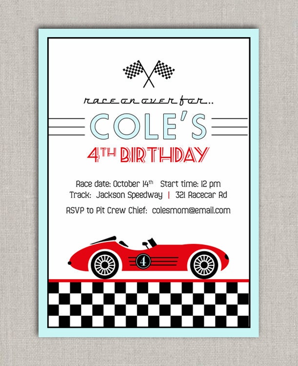 Vintage Race Car Birthday Invitation Etsy