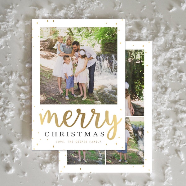 Gold Confetti Christmas Card Template for Photoshop: Instant Download