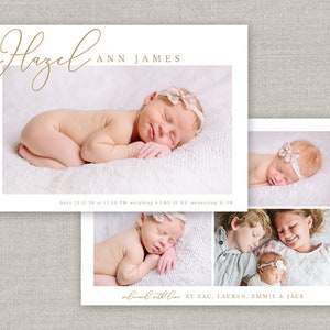 Modèle modifiable de faire-part de naissance bébé fille Hazel : téléchargement immédiat