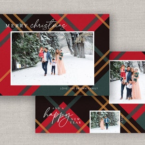 Red Plaid Christmas Card Template for Photoshop: Instant Download image 1