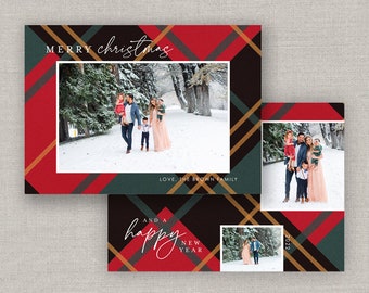 Red Plaid Christmas Card Template for Photoshop: Instant Download