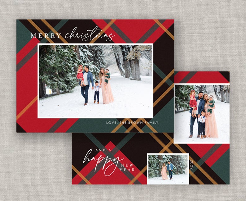 Red Plaid Christmas Card Template for Photoshop: Instant Download image 1
