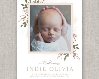 Baby Girl Birth Announcement - Indie