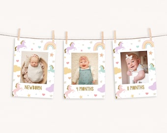 Pastel Unicorn First Year Photo Banner: Instant Download