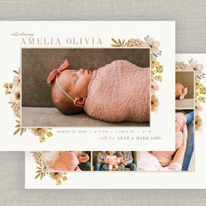 Editable Baby Girl Amelia Birth Announcement Template: Instant Download image 1