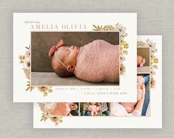 Editable Baby Girl Amelia Birth Announcement Template: Instant Download