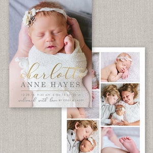 Modèle modifiable de faire-part de naissance petite fille Charlotte : téléchargement immédiat