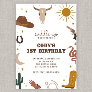 Modelo editável de convite de aniversário de cowboy: download instantâneo
