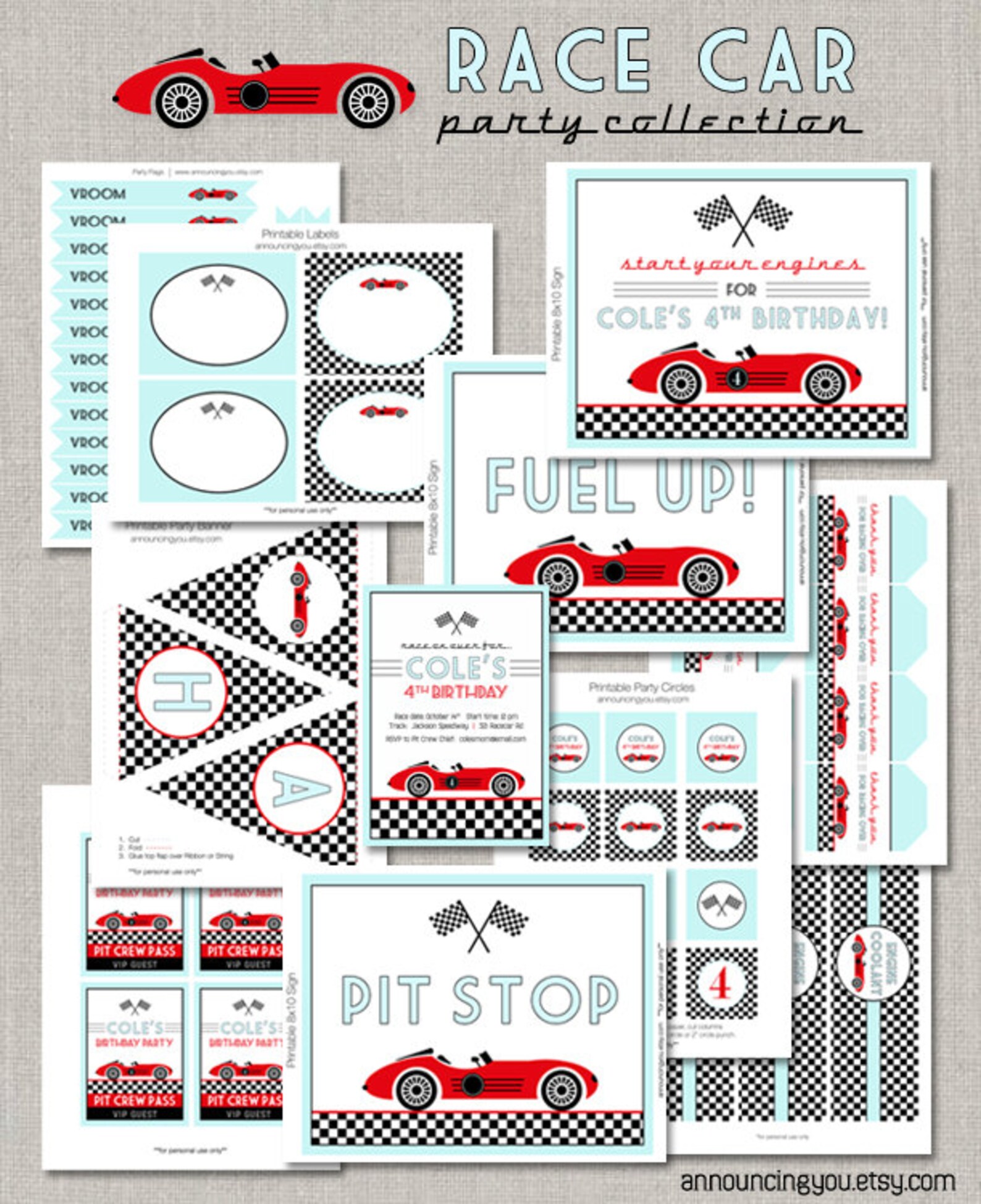 Printable Race Car Birthday Collection DIY - Etsy