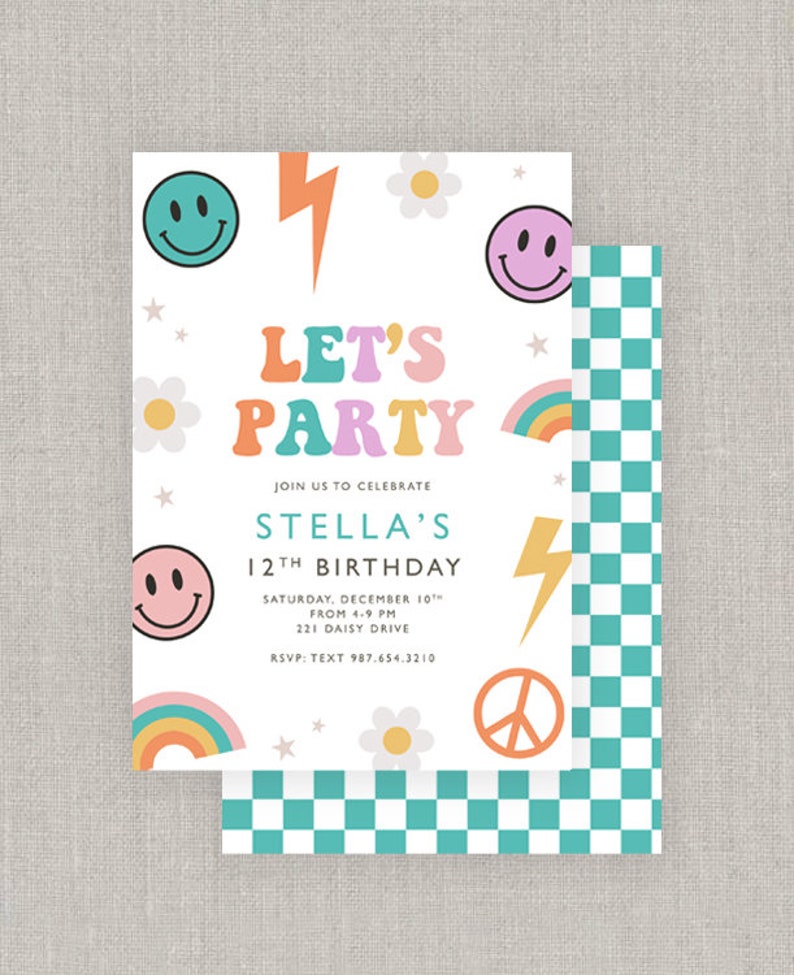 Editable Happy Face Birthday Invitation Template: Instant Download image 1