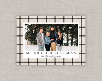 Cream Plaid Christmas Card Template for Photoshop: Instant Download