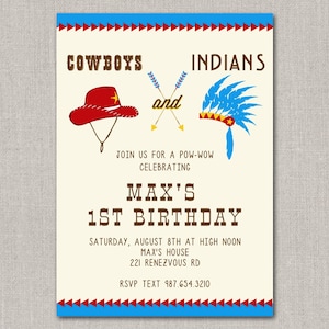 Modelo editável de convite para festa de aniversário de cowboys e índios: download instantâneo