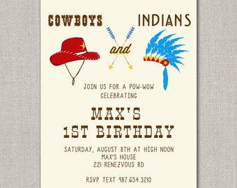 Editable Cowboys & Indians Birthday Party Invitation Template: Instant Download