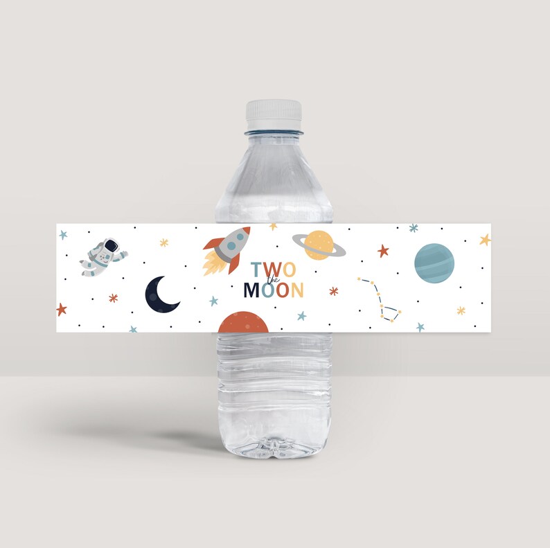 Editable Two the Moon Water Bottle Labels: Instant Download image 2