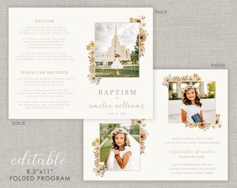 Editable Amelia LDS Baptism Folded Program Template: Instant Download