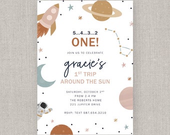 First Trip Around the Sun Space Birthday Invitation