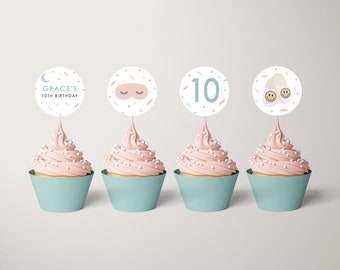 Editable Sleepover Birthday Cupcake Topper Template: Instant Download