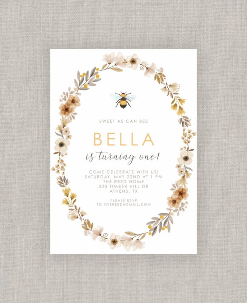 Editable Bee Birthday Invitation Template Instant Download