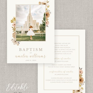 Editable Amelia LDS Baptism Program Template: Instant Download