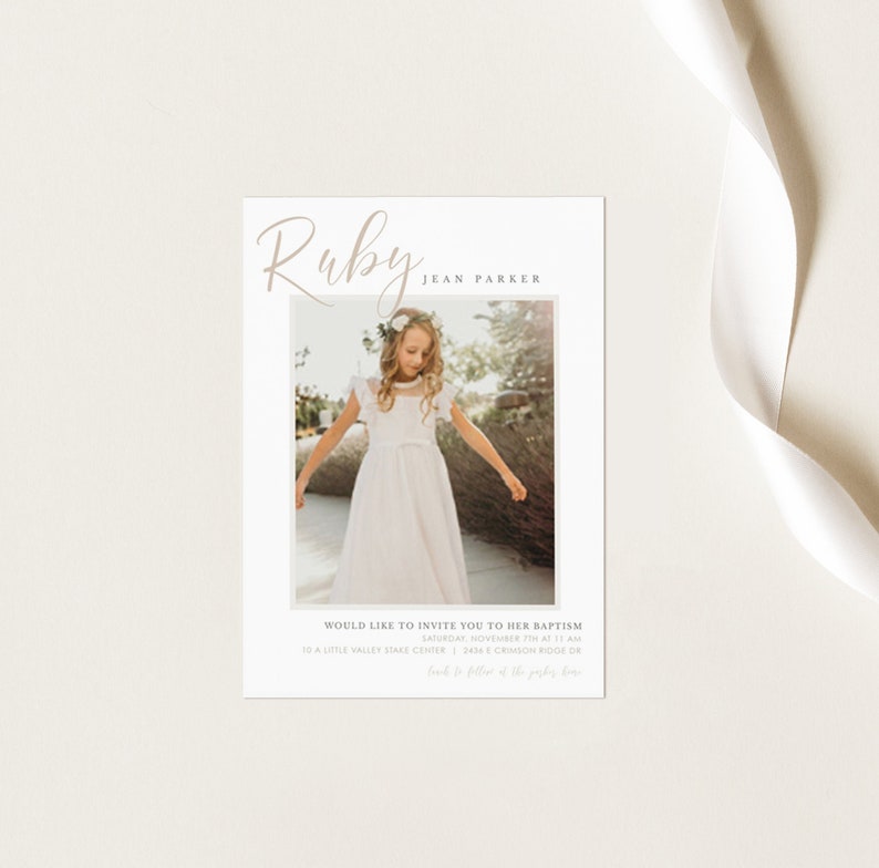 Editable Ruby LDS Baptism Invitation Template: Instant Download image 1