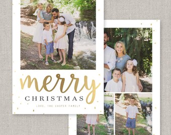 Editable Gold Confetti Christmas Card Template: Instant Download