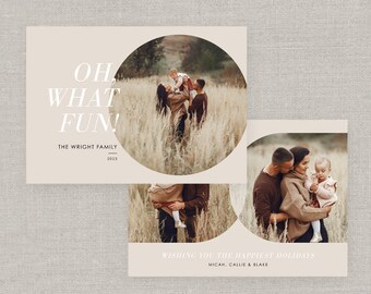 Oh What Fun Round Holiday Card Template for Photoshop: Instant Download