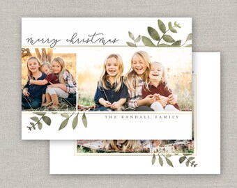 Editable Greenery Christmas Card Template: Instant Download