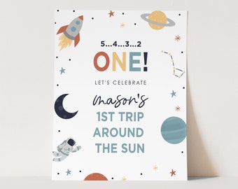 Editable First Trip Around the Sun Space Welcome Sign Template: Instant Download