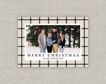 Editable Cream Plaid Christmas Card Template: Instant Download