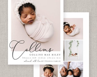 Collins Birth Announcement Template for Photoshop: Instant Download