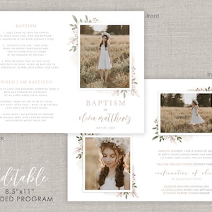 Editable Olivia LDS Baptism Folded Program Template: Instant Download