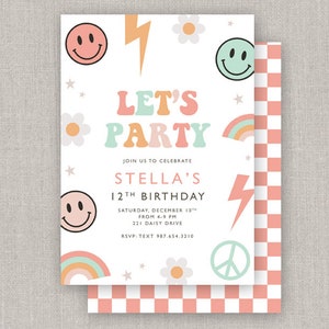 Editable Happy Face Party Birthday Invitation Template: Instant Download