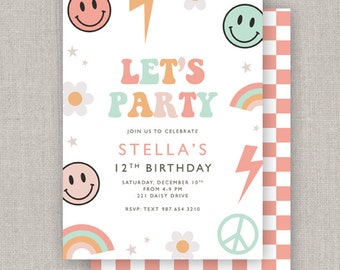 Editable Happy Face Party Birthday Invitation Template: Instant Download