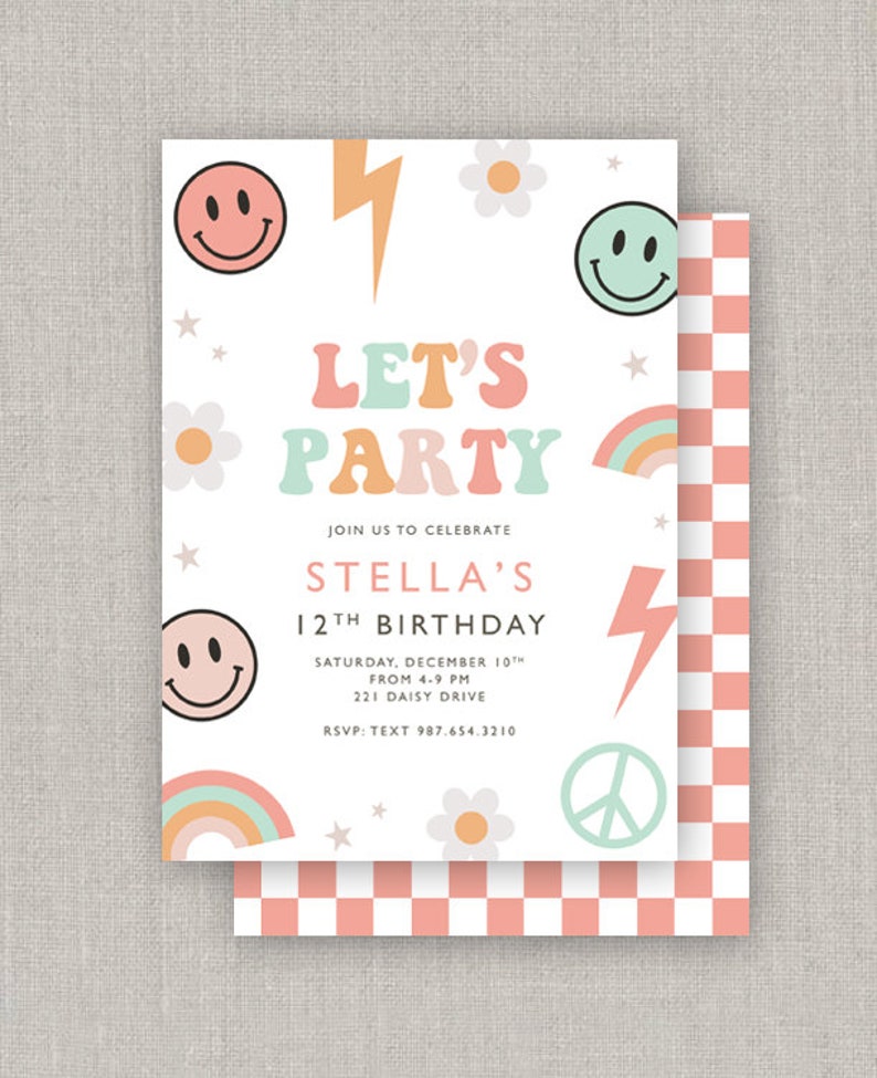 Editable Happy Face Party Birthday Invitation Template: Instant Download image 1