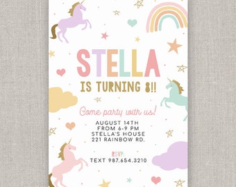 Editable Pastel Unicorn Birthday Invitation Template: Instant Download