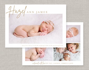 Hazel Birth Announcement Template for Photoshop: Instant Download