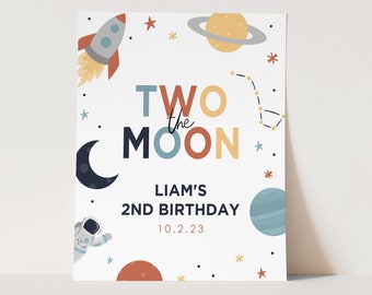 Editable Two the Moon Space Birthday Sign Template: Instant Download